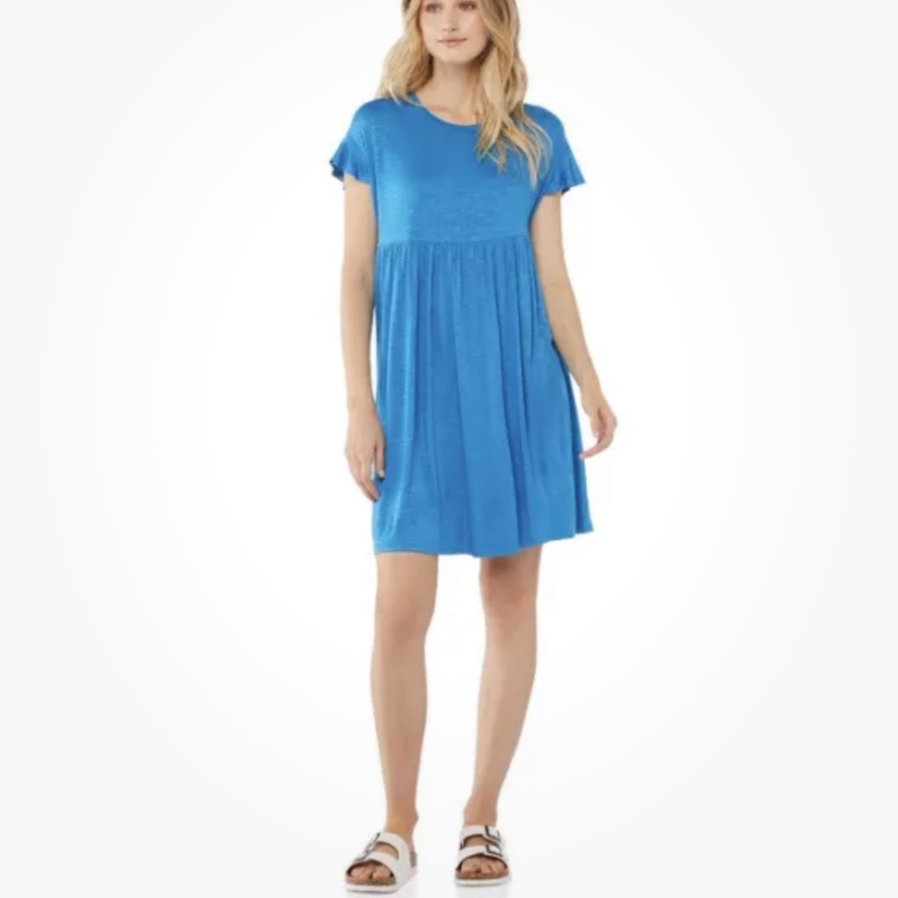 Scoop NYC French Blue Fluttered Sleeves Tiered T-Shirt Dress Medium (8-10) NEW